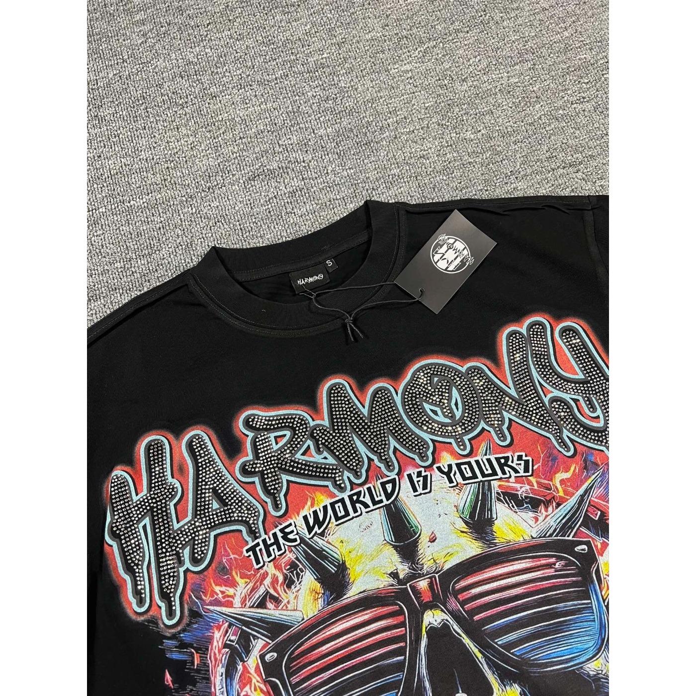 Y2K Vintage Washed Streetwear T-Shirt, Shiny Rhinestone Diamond Graphic, Crew Neck Cotton Oversized Short Sleeve Hip Hop Tee For Men