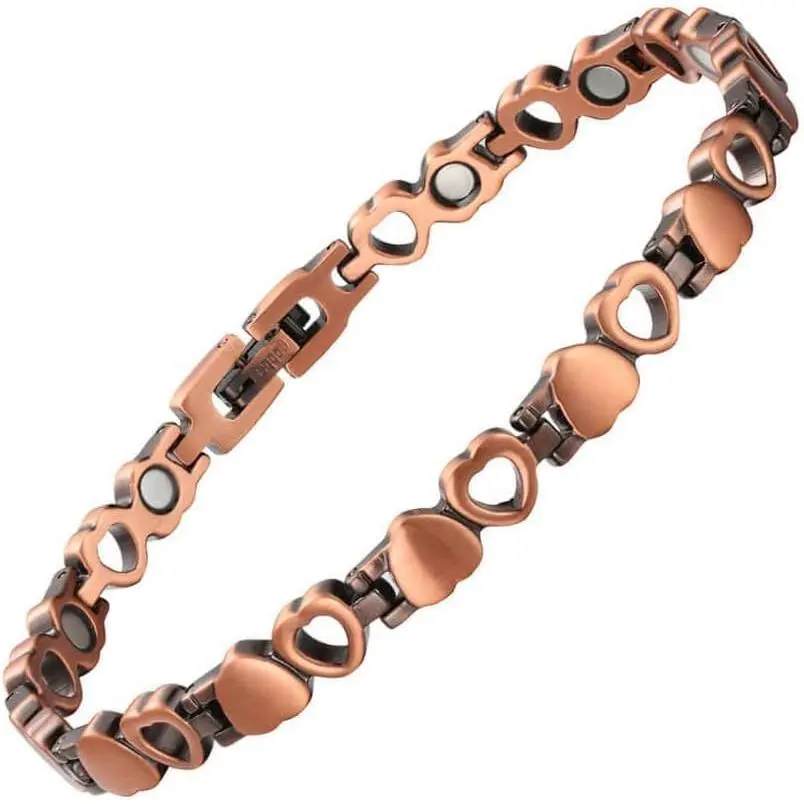 Women's Adjustable Copper Magnetic Therapy Anklet with Built-in Magnets, Heart Shape Design, Magnetic Clasp - Comfortable Fashion Jewelry Gift