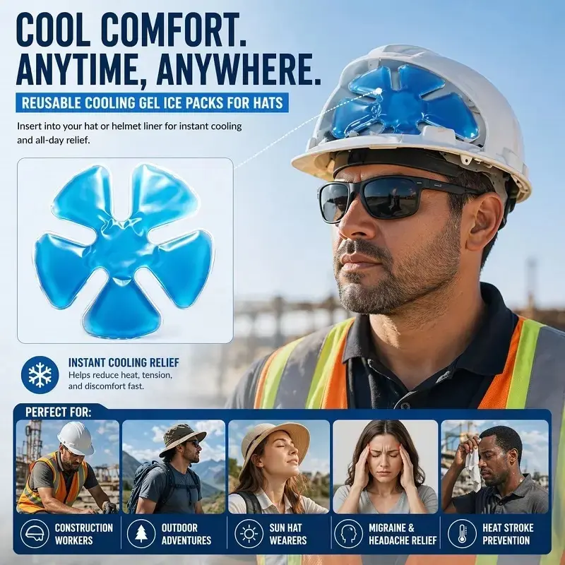 Reusable Cooling Gel Ice Pack Insert – Cold Therapy Liner for Hard Hats & Sun Hats, Heat Relief for Construction Workers, Outdoor Summer Cooling Pad, Great Gift Idea