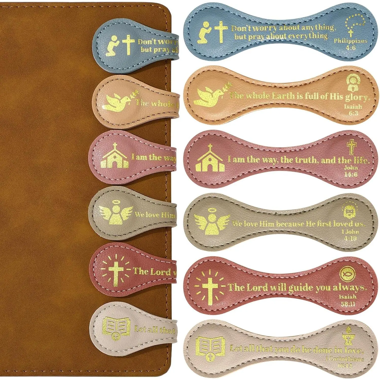 6 count Christian  Bookmark Gifts  Verses Leather Bookmarks Religious  Book Marker  to School Gifts for Men Women Teacher Student Coworker(Earth ,Classic)