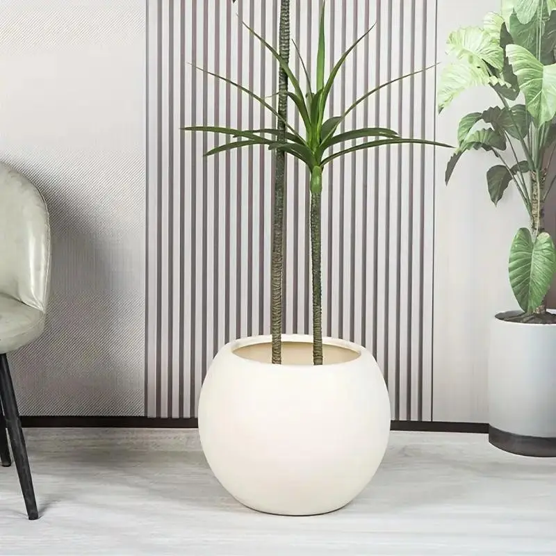 Round Plastic Flower Pot, Moder Plant Pot for Indoor and Outdoor Use, Spherical Faux Rock Plant Pot for Artificial Plant Decor