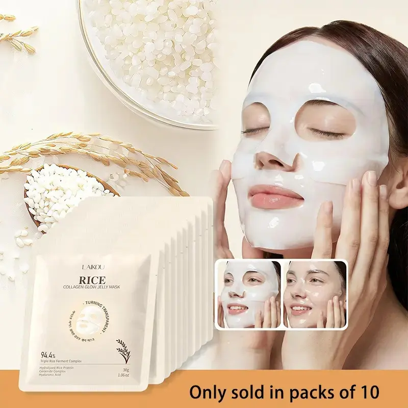 1. LAIKOU Rice Collagen Glow Jelly Face Mask with 94.4% Triple Rice Ferment Complex, Hydrating Brightening Sheet Mask Infused Hyaluronic Acid & Ceramide, Nourish Dull Dry Skin, Improve Uneven Skin Tone for Daily Facial Skincare