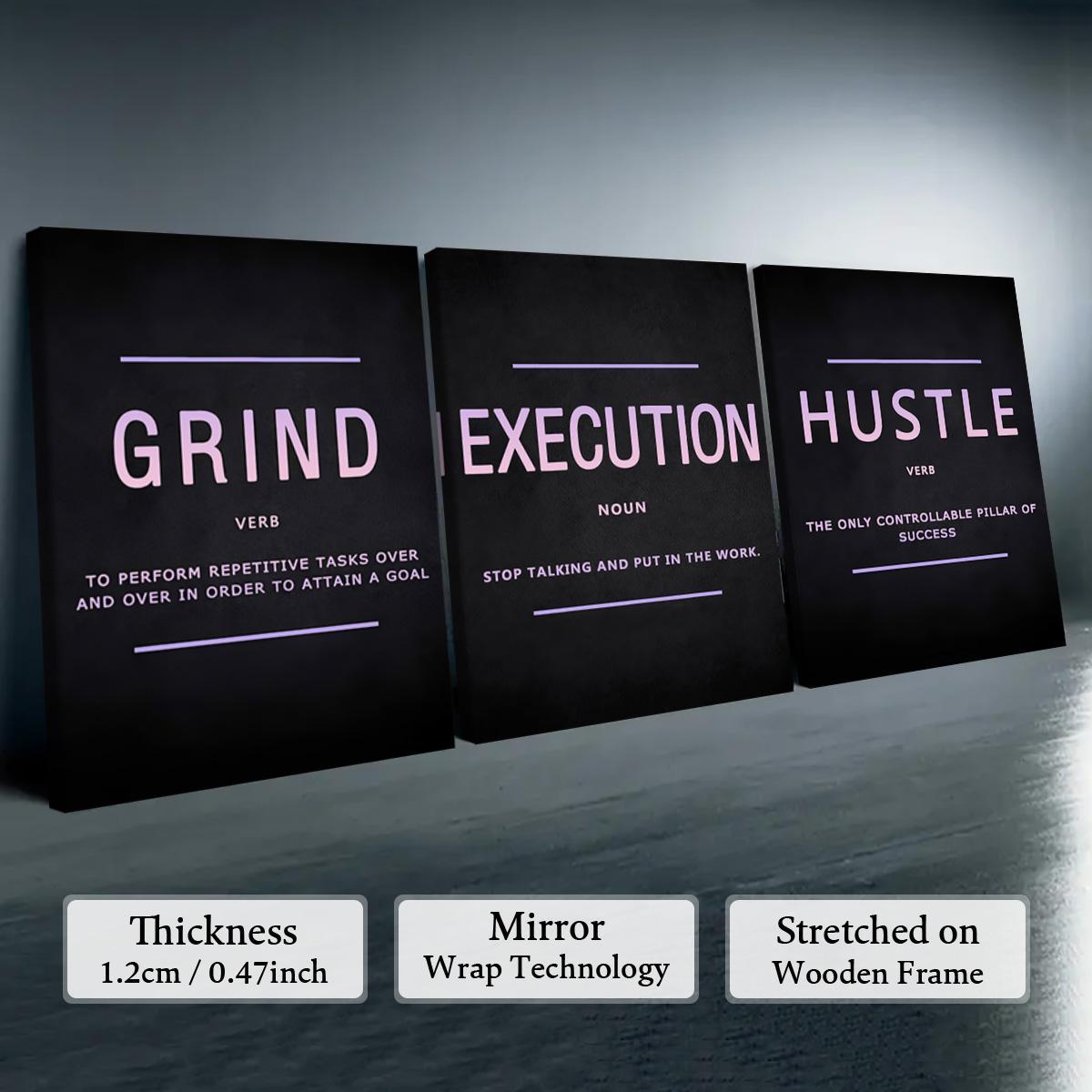 Wooden Framed Canvas Painting, 3 Counts/set Urban Inspirational Letter Decorative Painting, Modern Art Poster for Office Home Dormitory Dining Room Bar