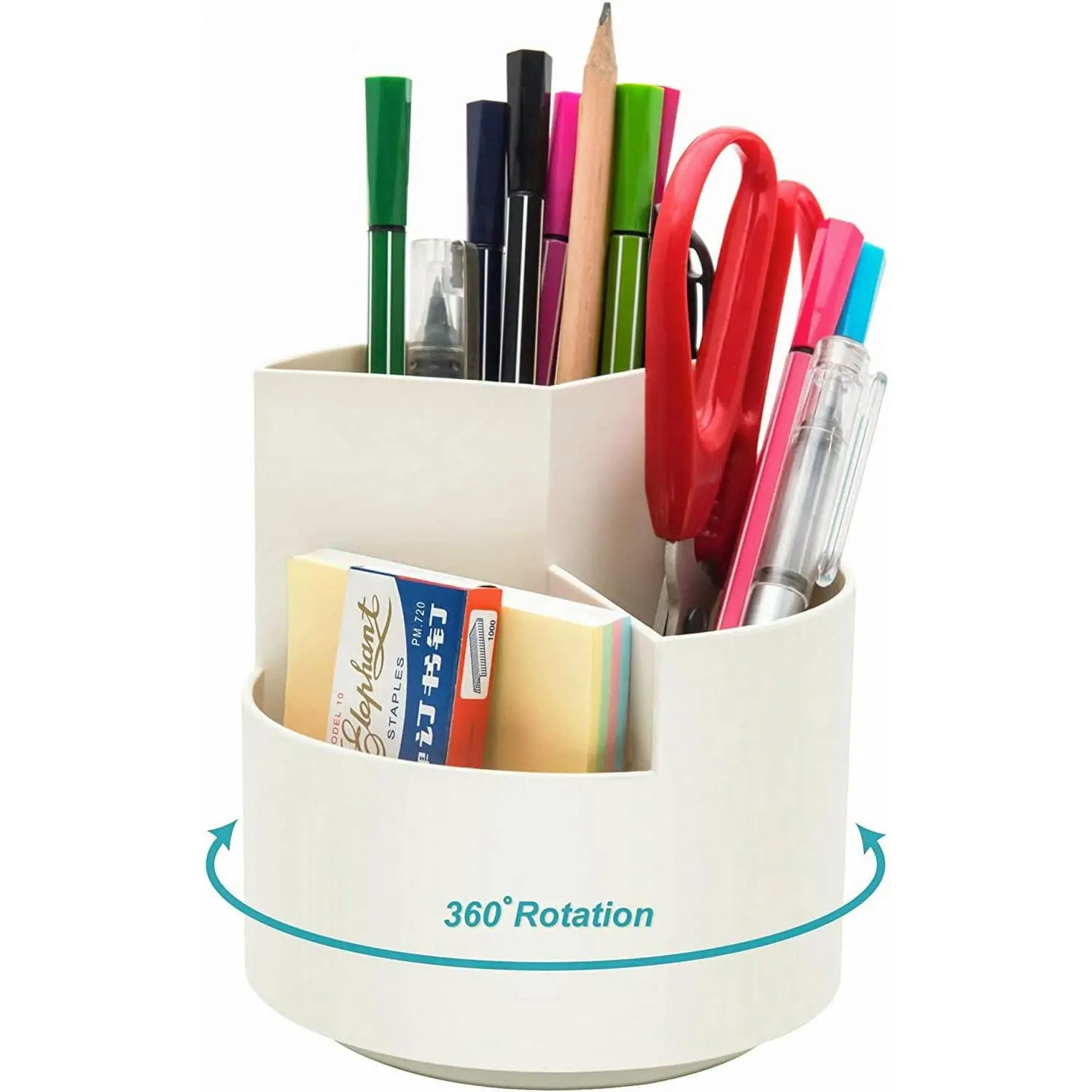 Desk Pencil Pen Holder, Desk Organizers 3 Slots 360- Rotating Pen Holder for Desktop Storage Stationery Supplies Organizer, , Office, School, , White