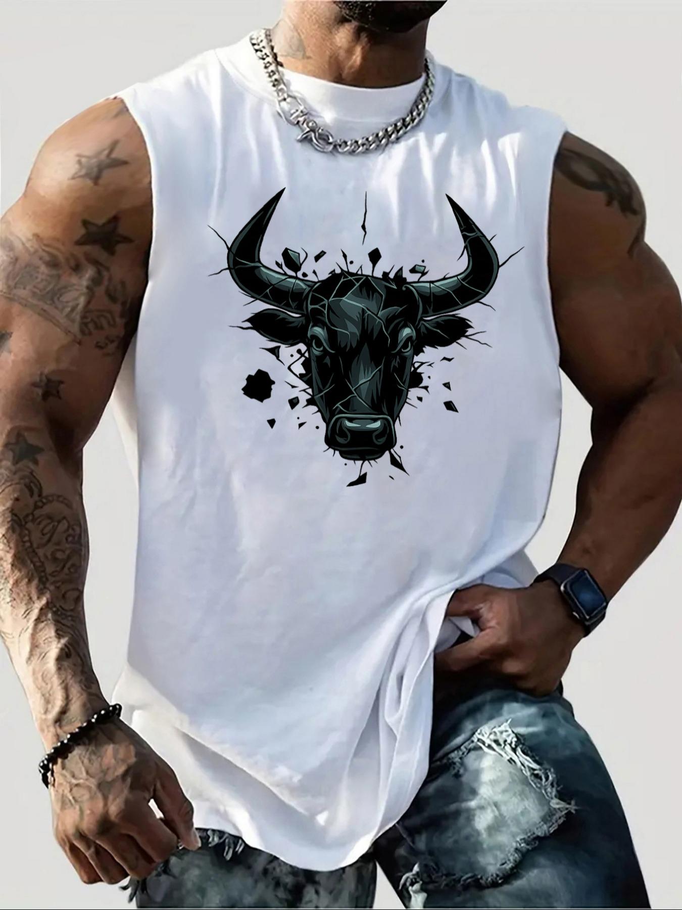 Men's Casual Trendy Round Neck Graphic Print Vest, Stylish Sleeveless Top for Summer, Cool Fashion for Casual Outings