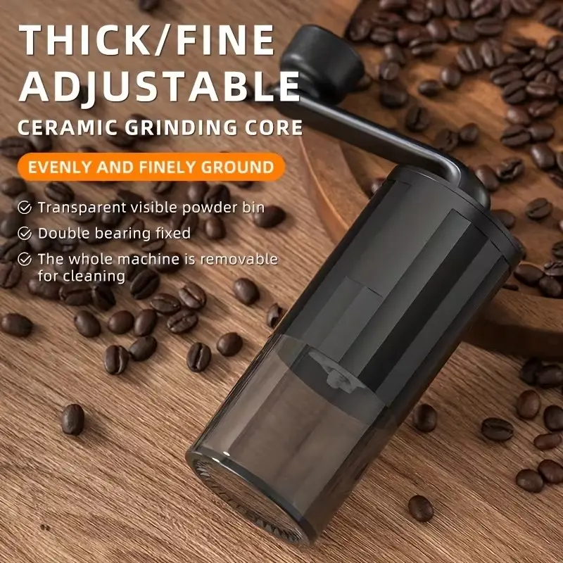 New Hand-Crank Coffee Machine, Silent Ceramic Core, Hand-Crank Grinder/Household Coffee Grinder/Retro Hand-Crank Coffee Machine/Adjustable Thickness - Ceramic Grinding Core - Fast Grinding - Large Capacity Transparent Powder Bin, Coffee Making Tools