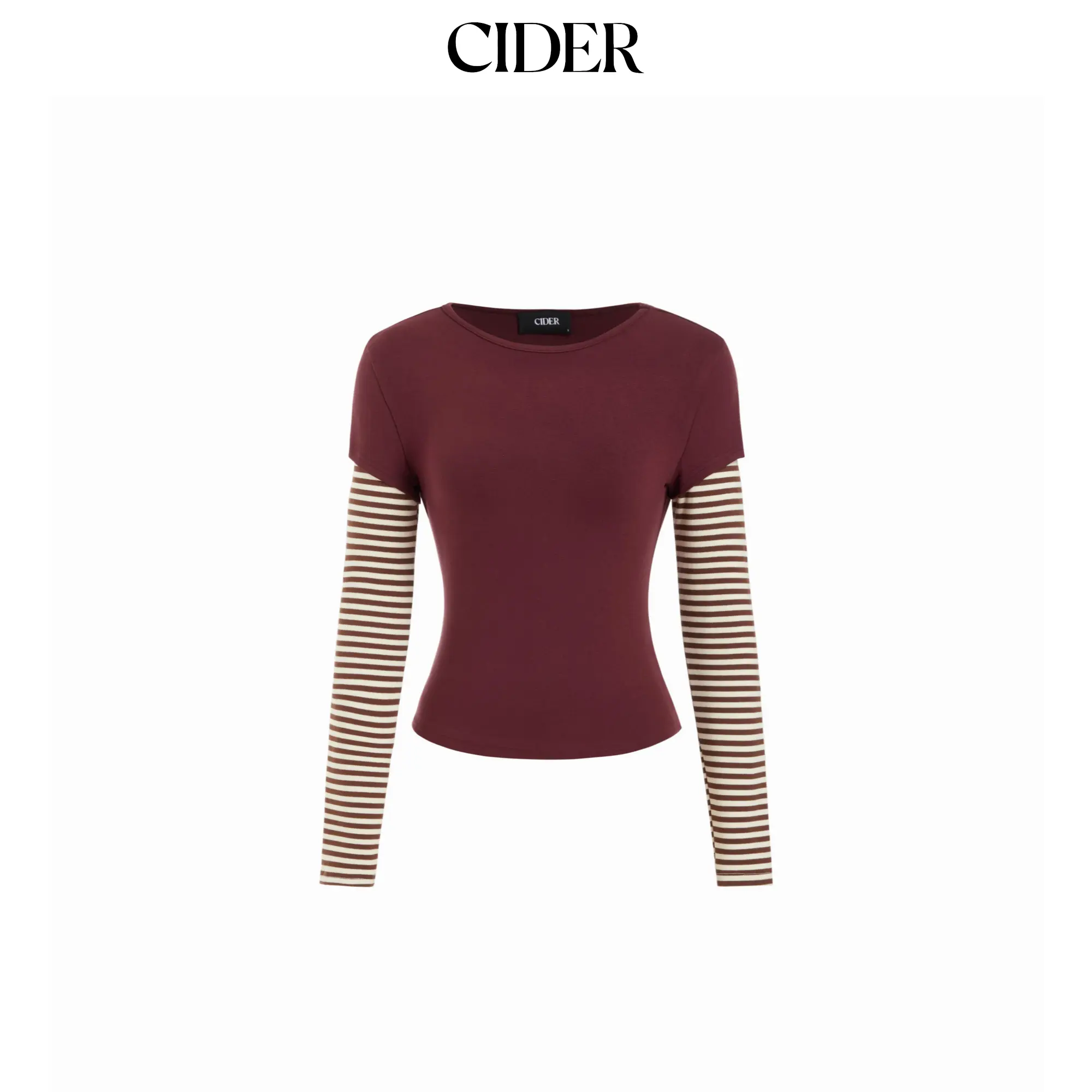 Cider Cotton Striped Round Neckline Colorblock Top SummerFinds