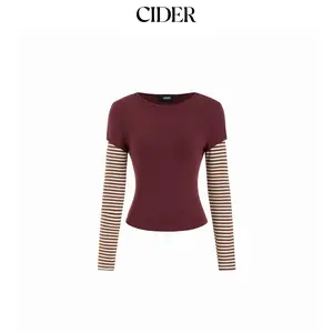 Cider Cotton Striped Round Neckline Colorblock Top SummerFinds