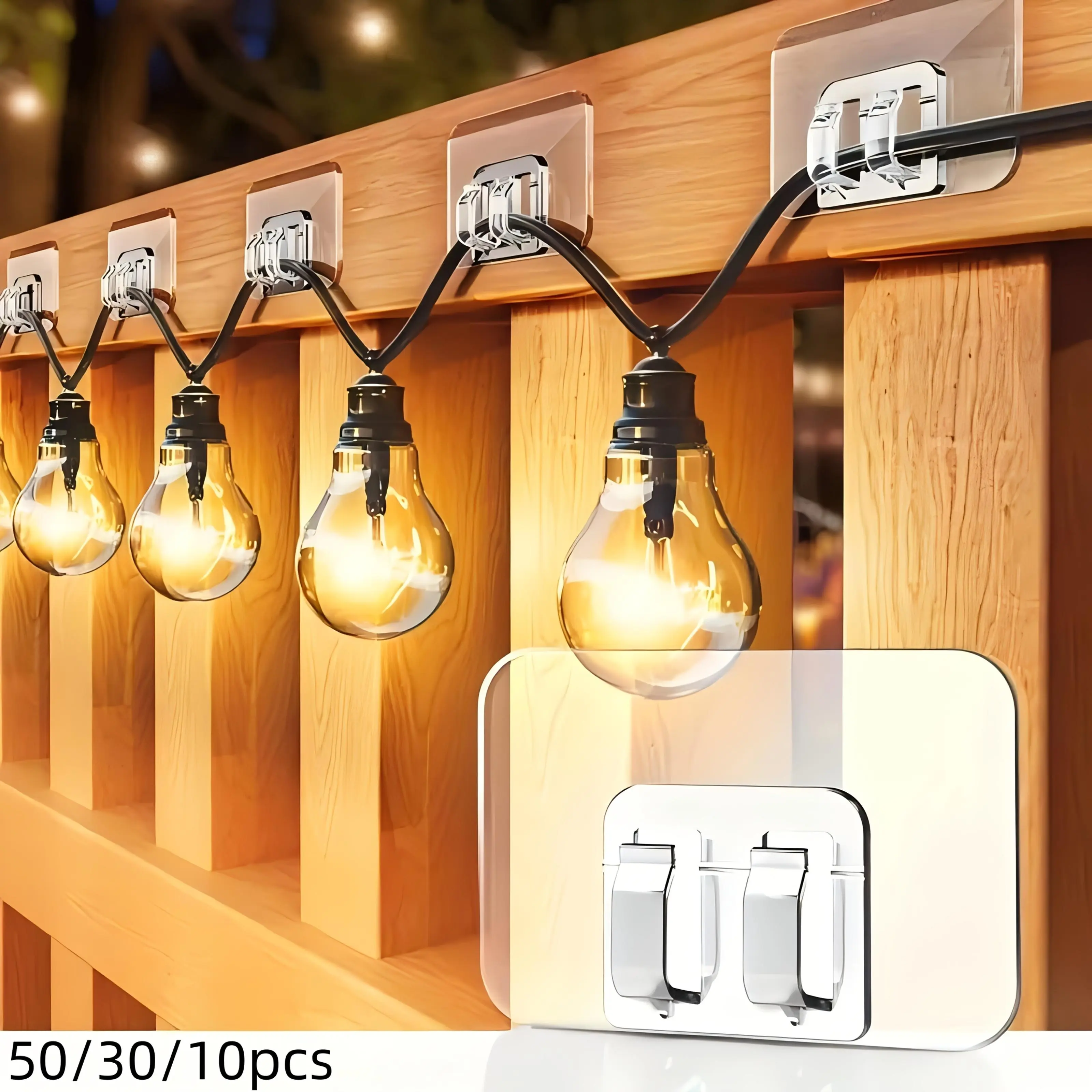 Multiple Packs Adhesive Light Clips (50/30/10pcs) - Waterproof Clips, UV-Resistant Plastic Hooks, No-Drill Damage-Free Hanging, Cable Management for Home Room Decor, House Decor