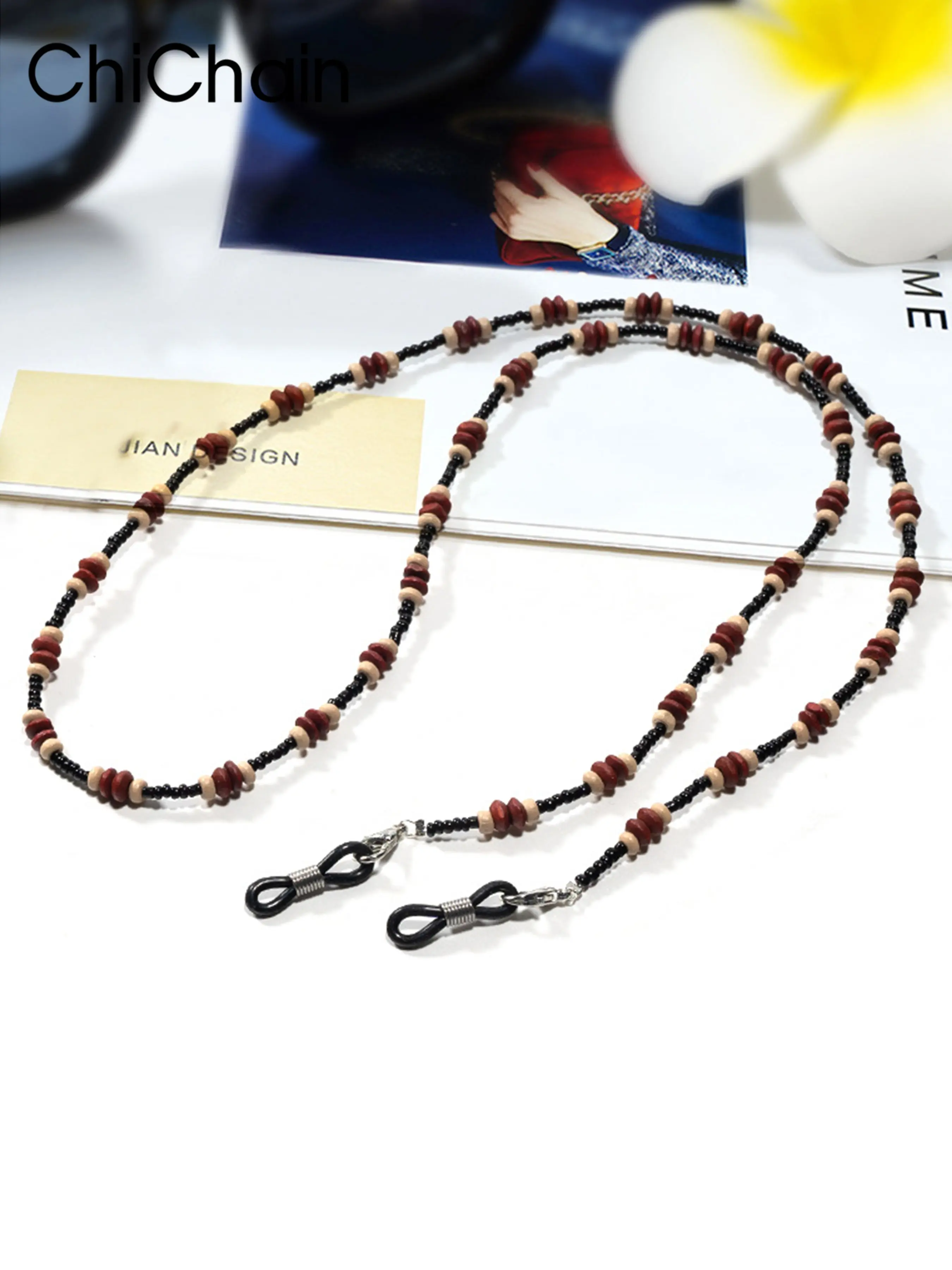 Vintage Wooden Bead Eyeglass Chain, Retro String Design, Single Piece, Fashionable Accessory, Perfect for Glasses Lovers