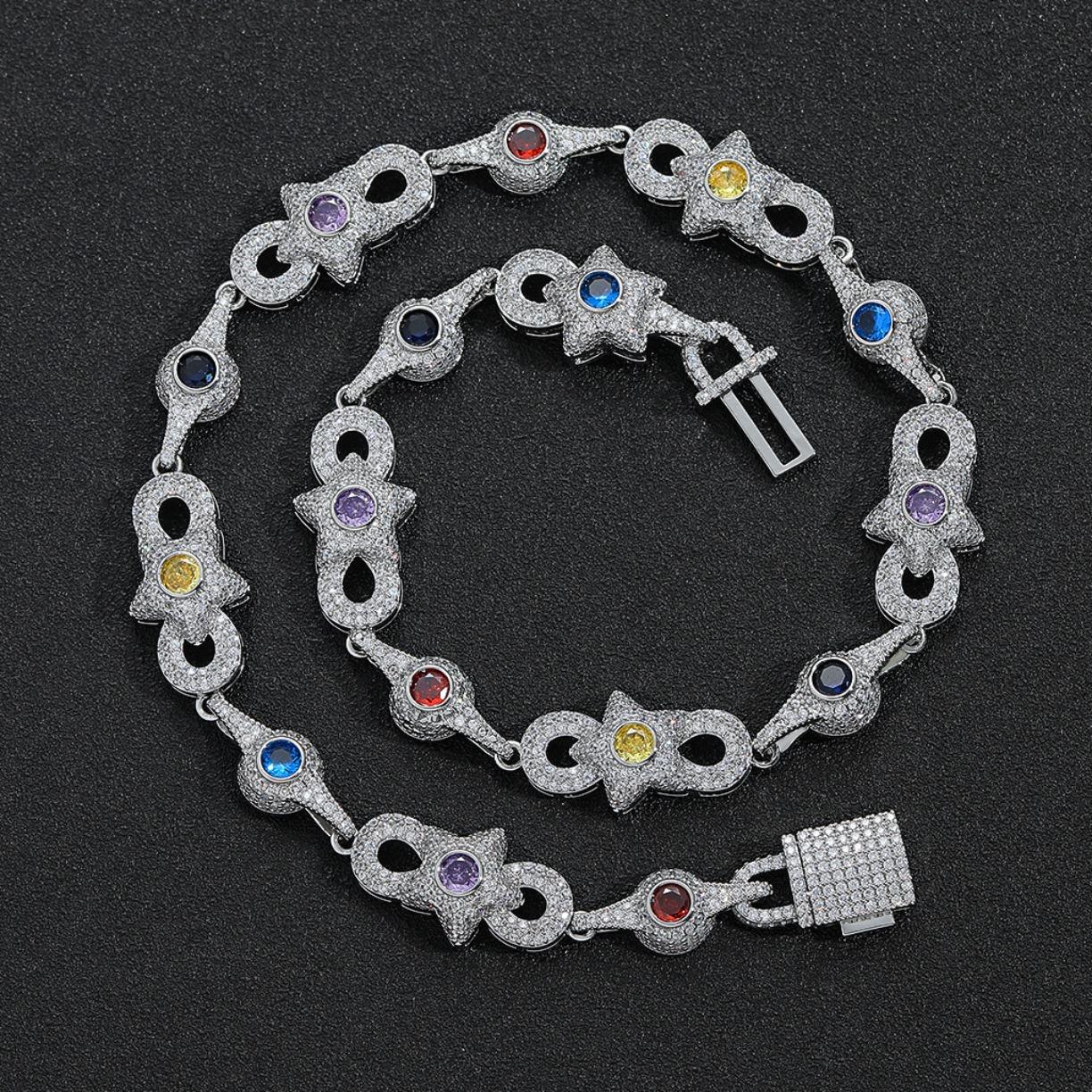 Iced Out Star Eye Moissanite Bracelet Necklace Prong Setting Moissanite Infinity Cuban Link Chain Women Men Hip Hop Fashion Jewelry