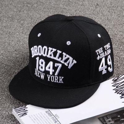 Cross-border new trendy street hip-hop hat with letter print, flat brim, unisex, adjustable - 1947 black model