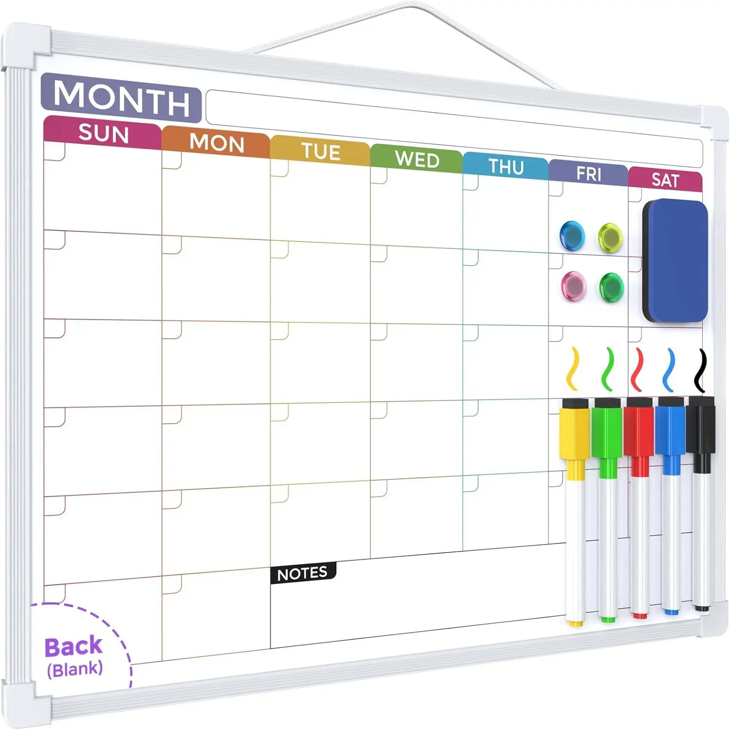 16" x 12" Calendar Whiteboard, Double-Sided Monthly Dry Erase Board | Portable Monthly Planner,  Surface, Double-Sided Design, 5 Markers & 4 ,  for Wall, Desk &  Use