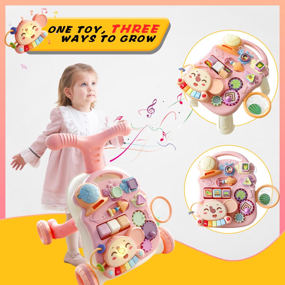 Baby Sit-to-Stand Learning Walker 3 in 1 for Girls Boys Educational Push Walkers with Activity Table Music Toy Gift Pink Baby Sit-to-Stand Learning Walker 3 in 1 for Girls Boys Educational Push Walkers with Activity Table Music Toy Gift Pink
