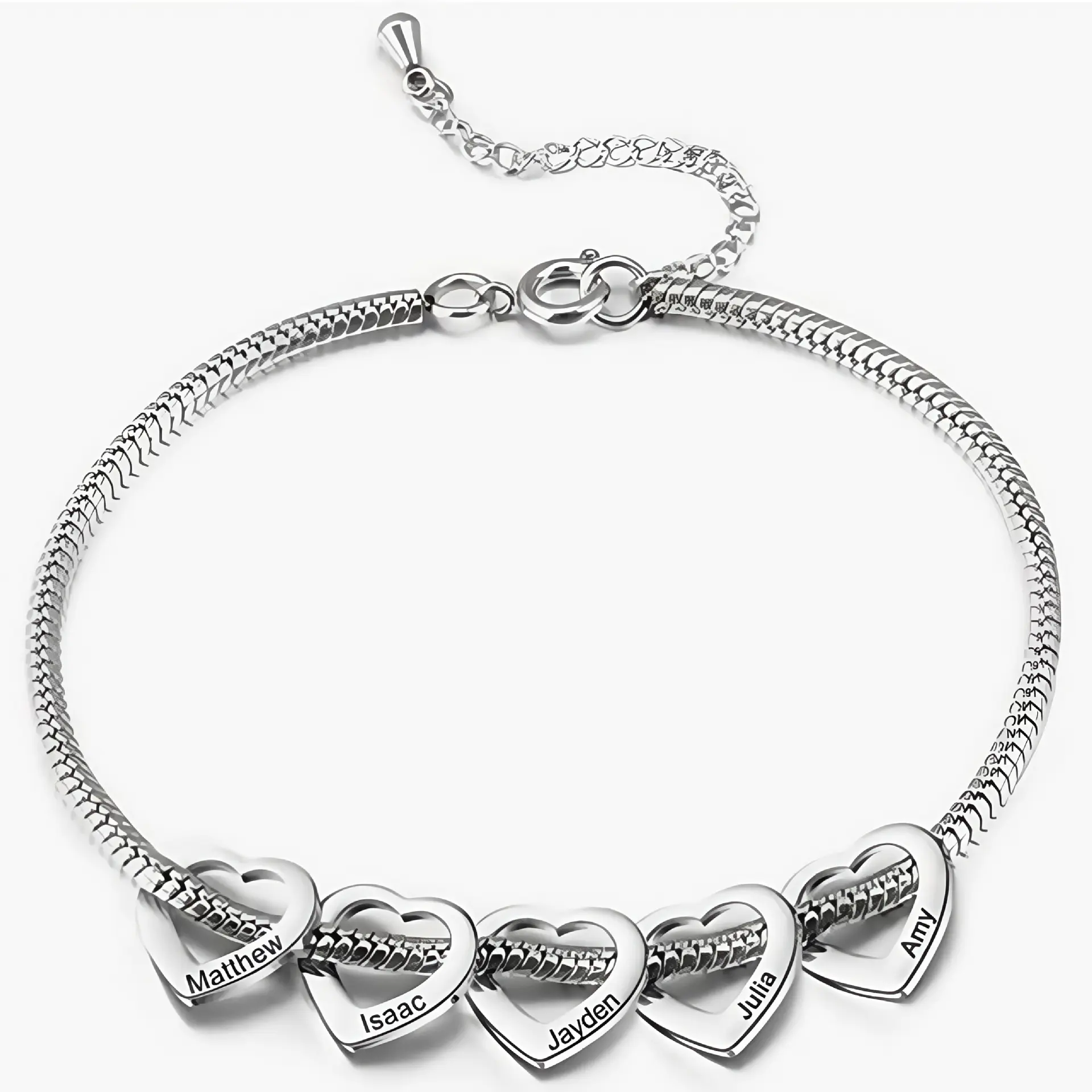 AS976 Personalized Mom Bracelet with Kids Names, Custom Heart Charm Bracelet, Engraved Name Jewelry, Gift for Mom Grandma AS976 Personalized Mom Bracelet with Kids Names, Custom Heart Charm Bracelet, Engraved Name Jewelry, Gift for Mom Grandma
