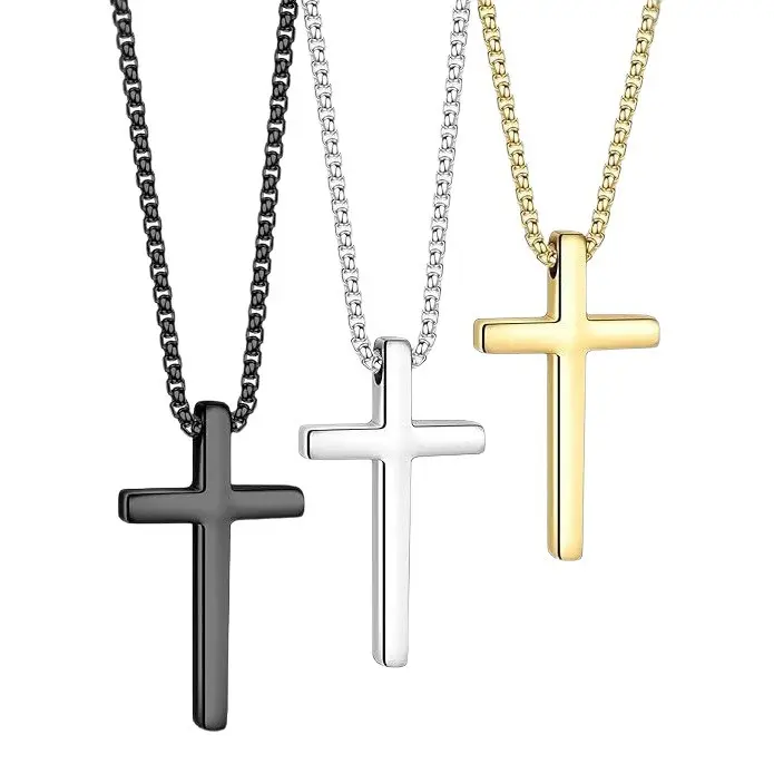 Unisex 304L Stainless Steel Cross Pendant Necklaces Set, 2pcs Minimalist Silver/ Black/ Gold Crosses Pendant Stackable Necklace Party, Proms, Music Festivals, And Holiday Wear Accessories