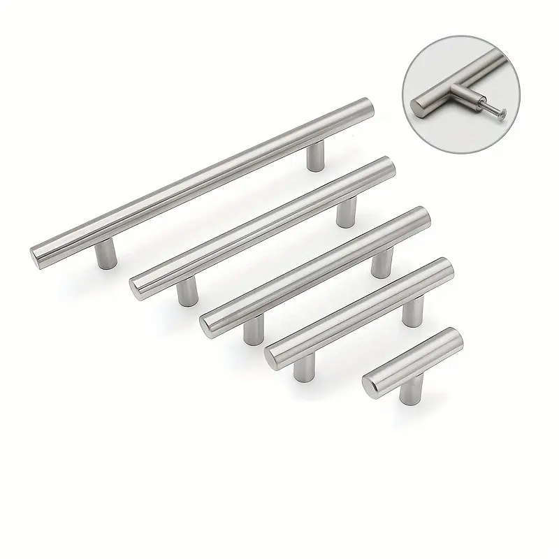 30 stainless steel silver handles, T-bar single hole handles, suitable for wardrobes, cabinets, door handles, long drawer furniture pulls, easy to install, modern versatile