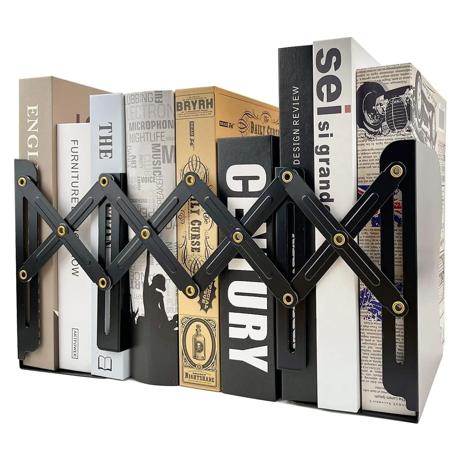 Adjustable Non-Skid Decorative Metal Bookends for Heavy Books, Bookshelf Organizer for Books & Magazines, Desk (Black)Gift