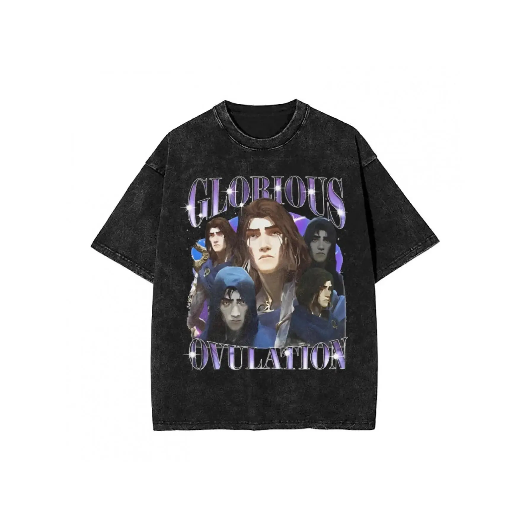 Men's Vintage Washed T-Shirt, Glorious Ovulation Meme Elf Graphic Print, Oversized Retro Streetwear Short Sleeve Knit Top, Menswear, Fabric, Round Neck
