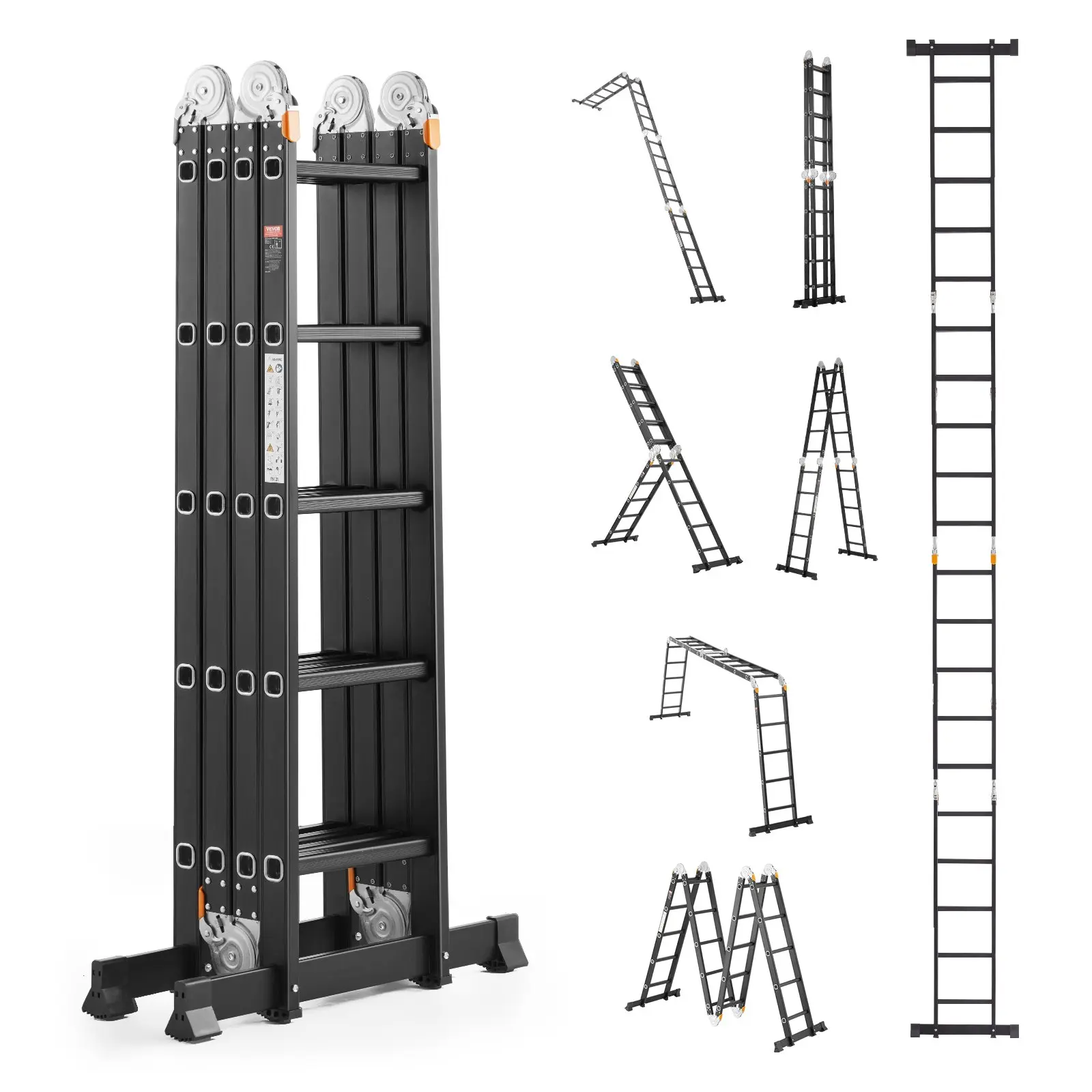 VEVOR Multi-Purpose Folding Ladder, 7-in-1 Tall Extension Step Ladder, A Frame 5 Step Telescoping Ladder, 19ft Reach Height Heavy Duty Adjustable Ladder, 330 lbs Capacity for Home Outdoor