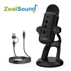 Zealsound USB Condenser Microphone, Plug-And-Play RGB Gaming Mic, Noise Reduction, Gain Control, 3.5mm Monitor Jack, for PC, Phone, Streaming, Podcasting,Recording