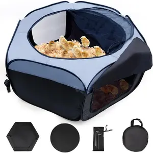 Chick Brooder Box-Chicken Brooder Playpen/Tent with Dual Door, Pop-Up Brooder Box Perch Up to 17 Baby Chick, Kit with Storage Bag, Top Cover, Fixed Pegs, Waterproof Mat(Blue)