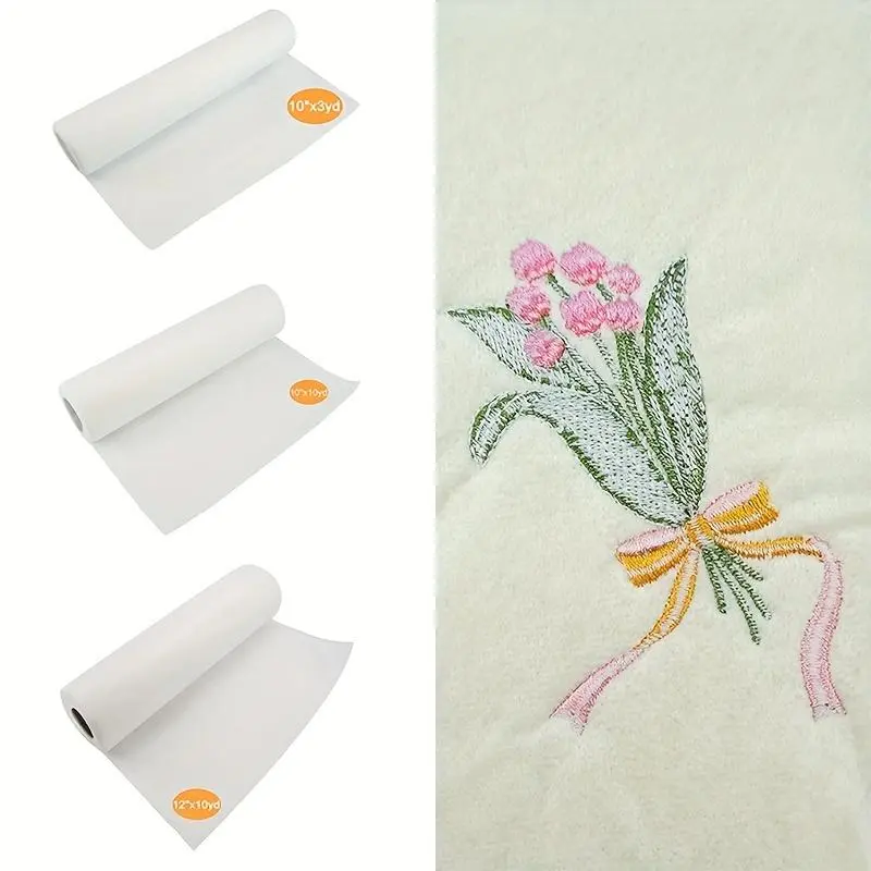 1 Roll Water Soluble Machine Embroidery Stabilizer Backing & Topping - Easy to Use, Tear-Away, and Reusable for Quilting, Sewing, and Embroidery Projects - Variable Sizes for Machine Embroidery and Hand Sewing