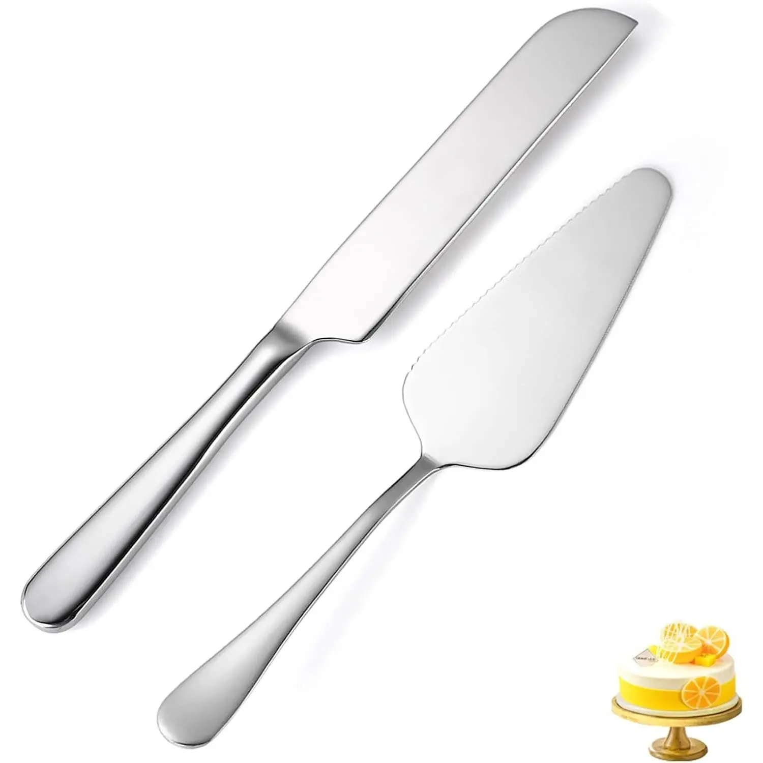 Wedding Cake Knife and Server Set Silver,Stainless Steel Cake Cutting Set,2Pcs Include Cake Cutter And Cake Server for Wedding, Birthday, Parties and anniversary, Dishwasher Safe