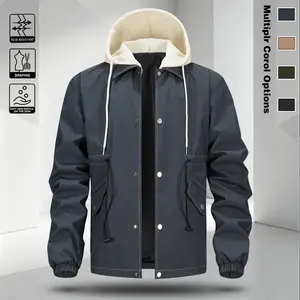 Men's Two-in-One Hooded Work Jacket, New Loose Color-Block Overlock Windproof Coat for Youth, Trendy and Versatile Autumn-Winter Fashion