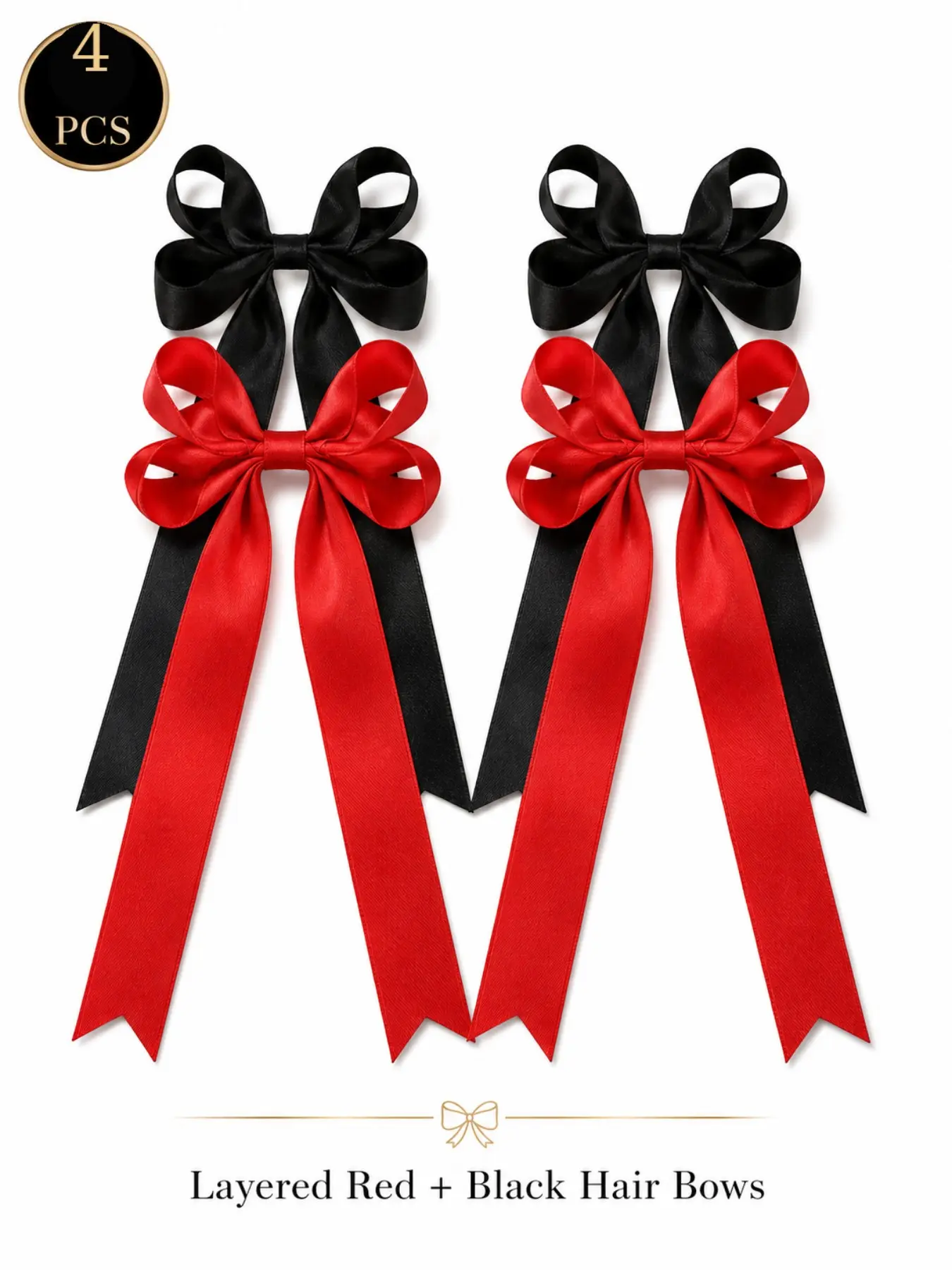 4pcs & Satin Hair Bow Clips, Long Ribbon Hair Accessories for Women and Girls, Casual All-Season Hair Clip Set