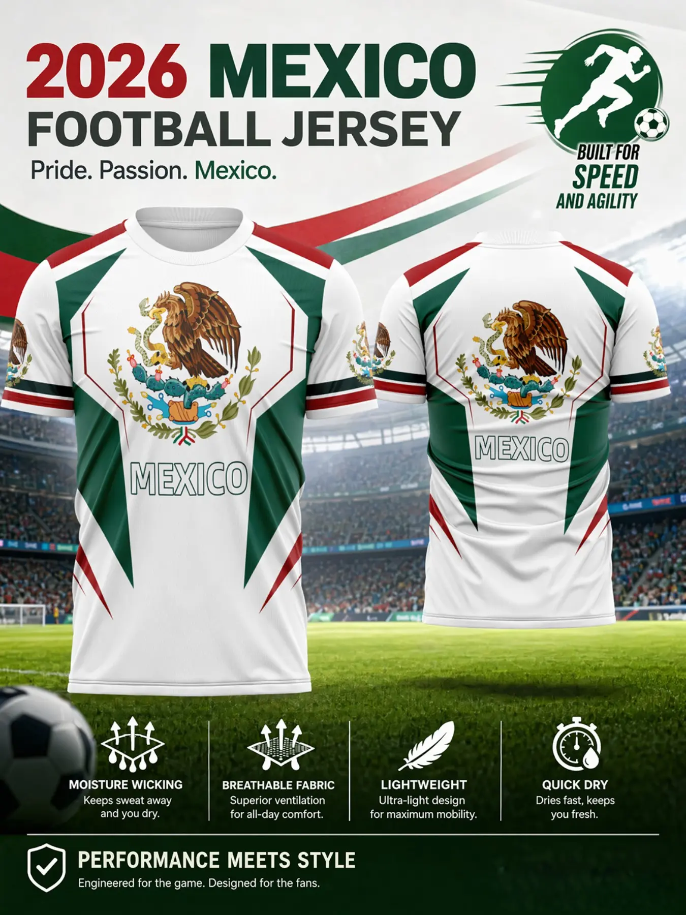 2026 Mexico Football Training Jersey, Mexico Soccer Shirt, Soccer Jerseys, Lightweight Quick-Dry Sportswear, Breathable Fabric, Retro Eagle Print, Men's Casual Wear