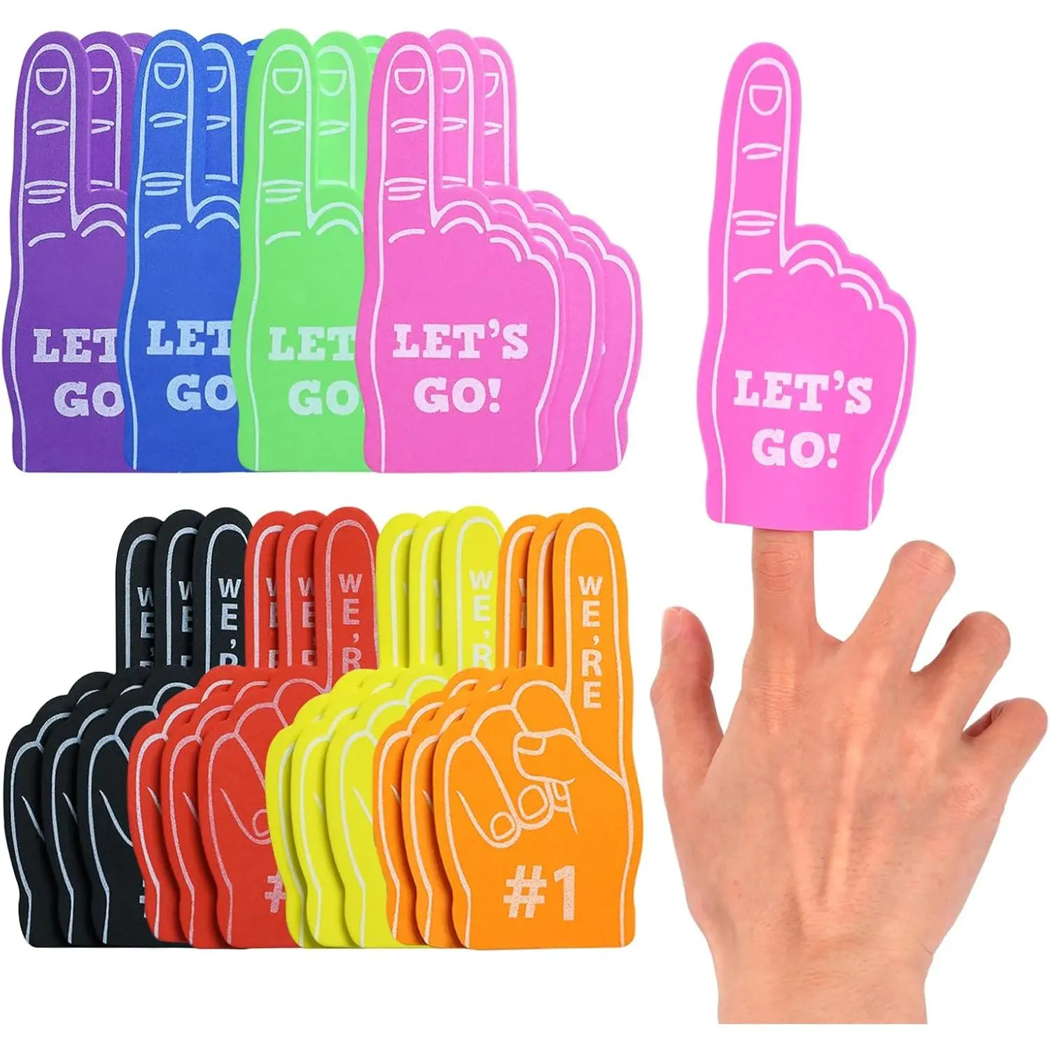 24 count Mini  Fingers, Finger Bulk,We're #1  Fan Foams Fingers for  Hand Themed Party,Cheerleader Gifts for Basketball Baseball Soccer Football Sporting Event (8 Colors)
