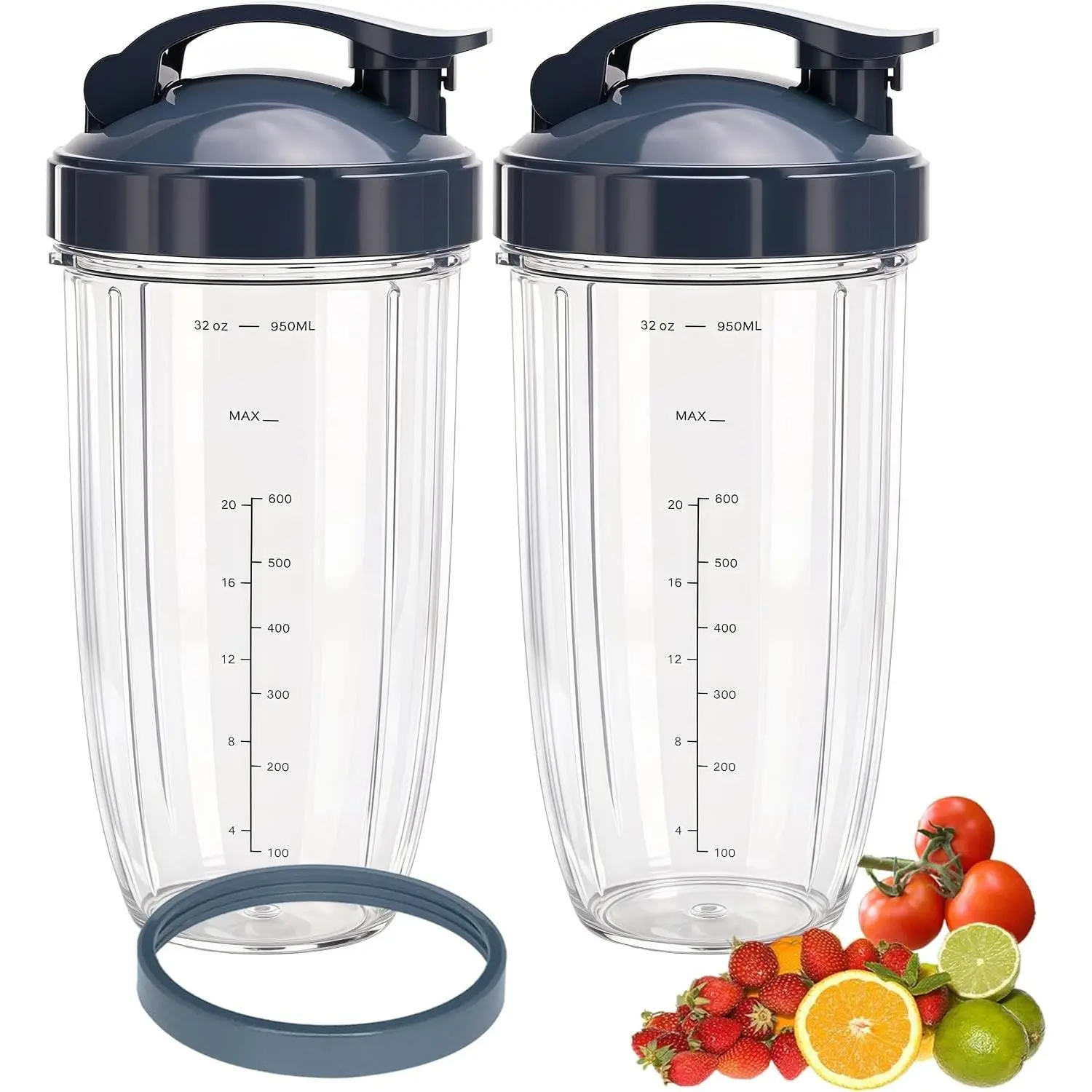 [UPGRADE] 2-pack 32oz Replacement Blender Cups with Flip-Top To-Go-Lid Compatible with NutriBullet 600w/900w Blender
