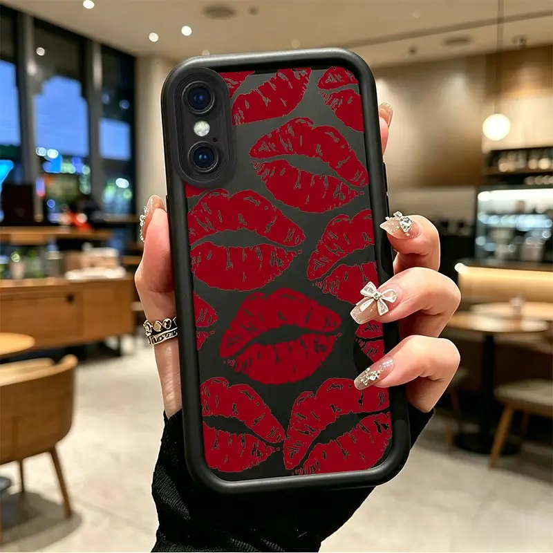 Durable Silicone Phone Case for iPhone X/XS/XS Max - Bold Red Lip Print, Celestial Eye Layered Design, Enhanced Protection, Shockproof, Drop-Resistant, Gift Option - BOJTN910, Resistance