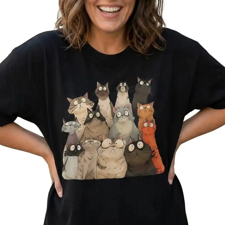 Funny Cat Graphic Tee Women Cute Cat Mom Shirt Plus Size Top