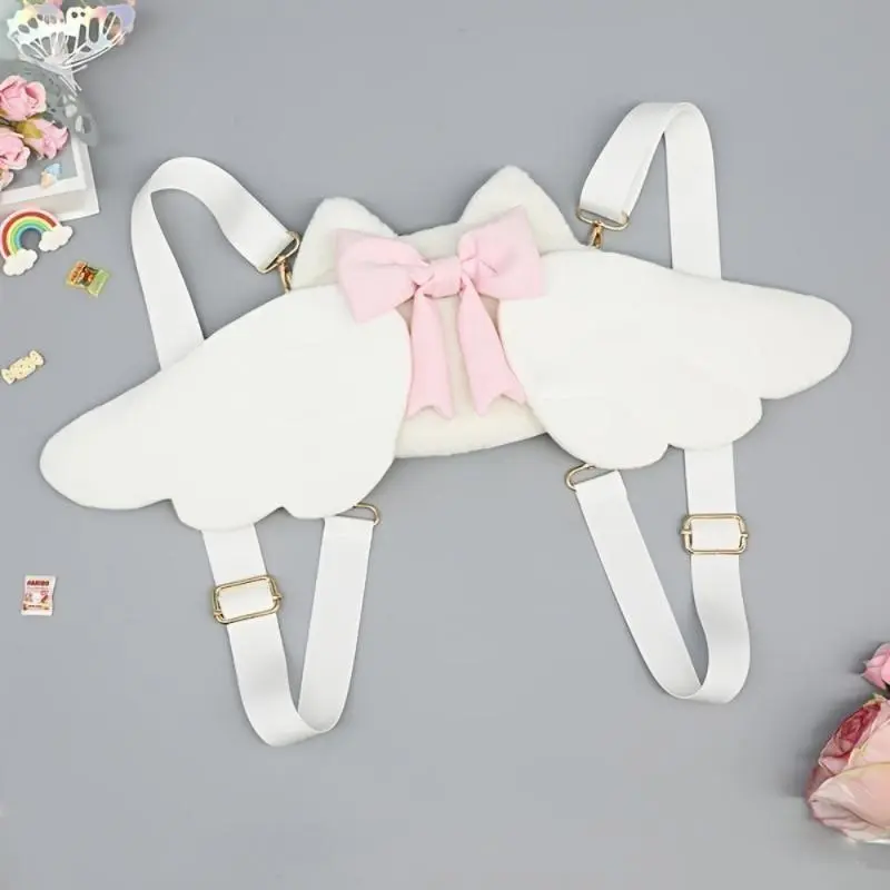 Cute Angel Wing Shaped PVC Bookbag, Red Bow Decor with Matching Headband, Organizer Backpack for Casual Daily Use & Travel Photos