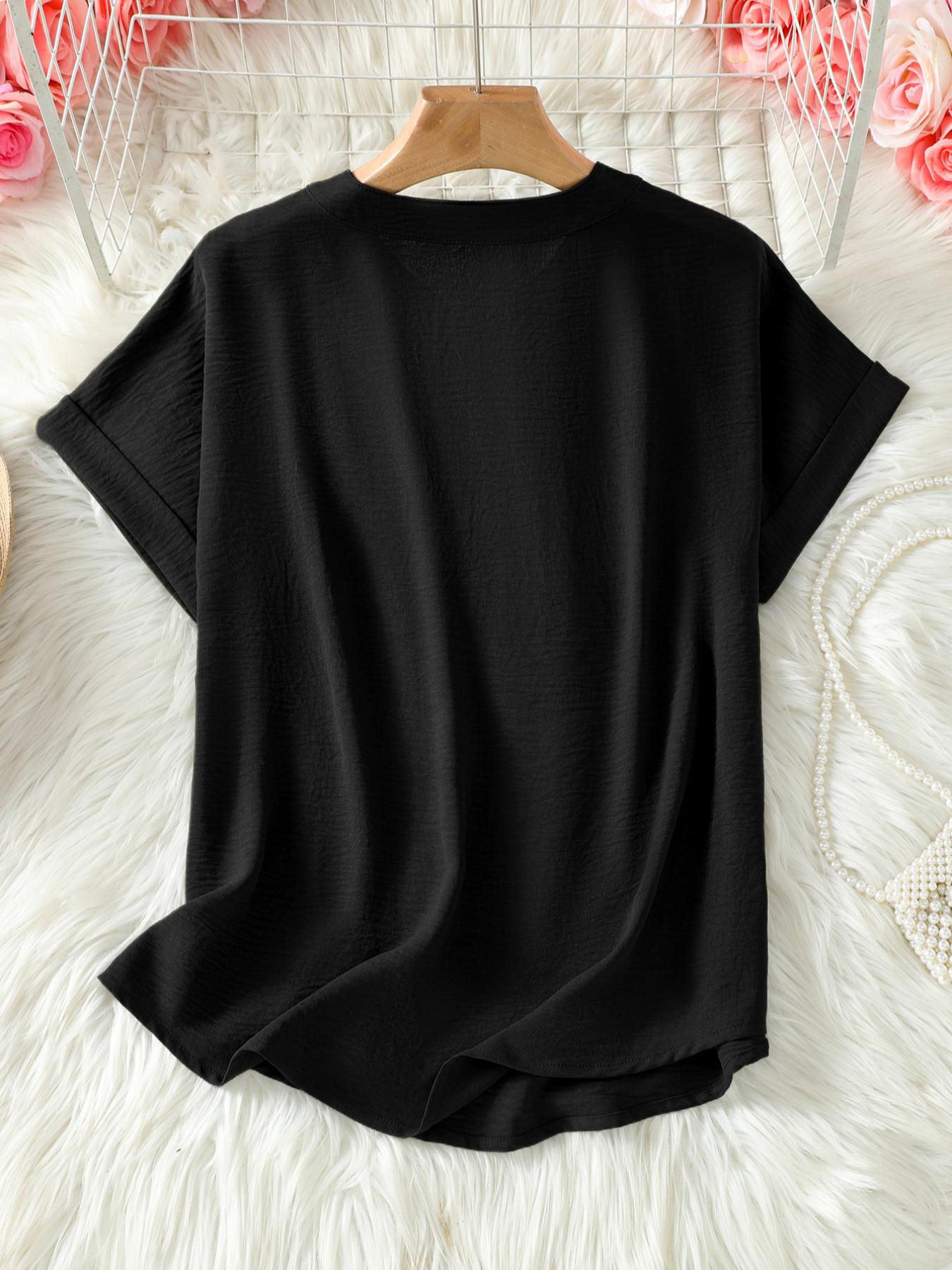 Women's Plain Short Sleeve Blouse, Casual Solid Color Top for Daily Wear, Ladies Clothes for All Seasons Women's Plain Short Sleeve Blouse, Casual Solid Color Top for Daily Wear, Ladies Clothes for All Seasons