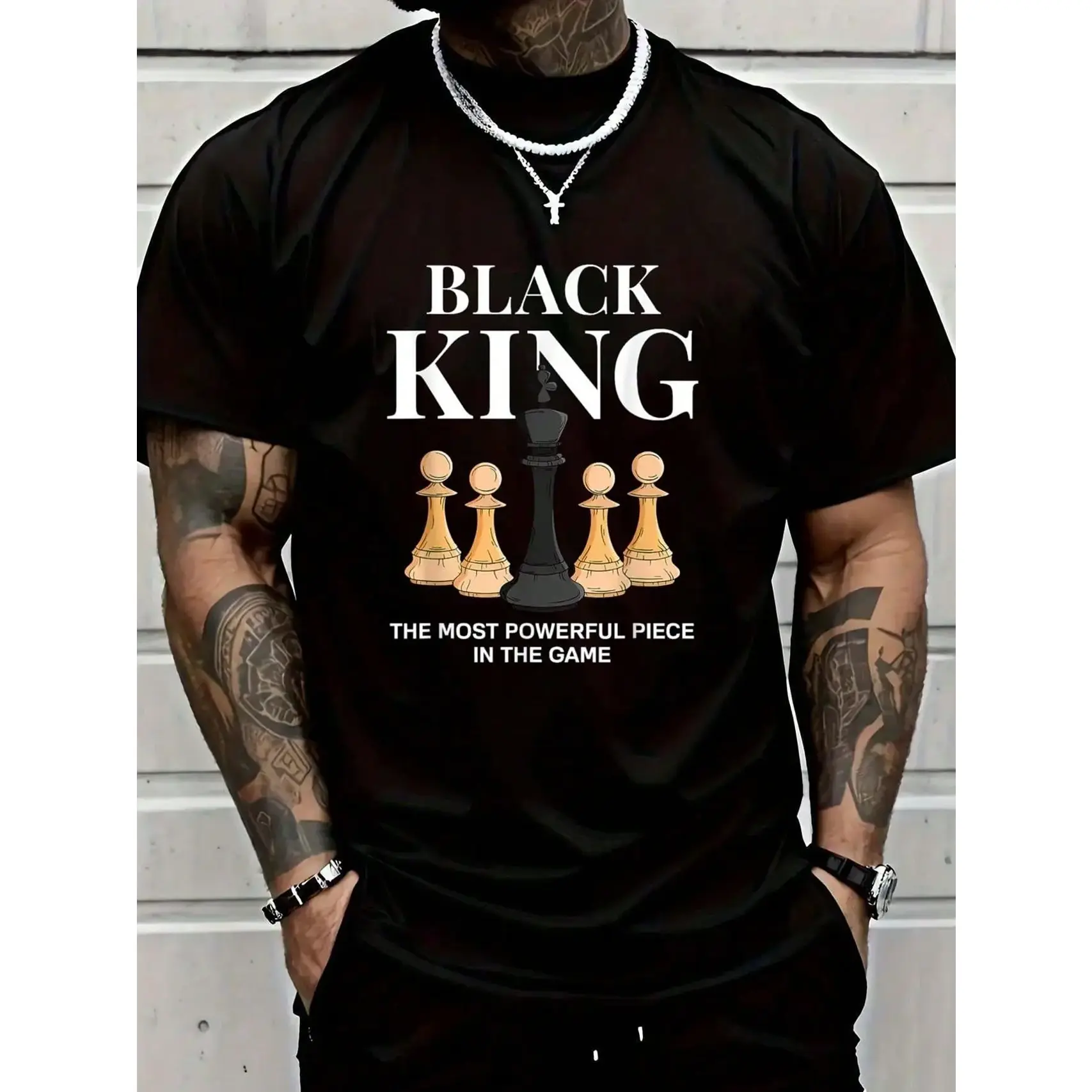 100% Cotton Black King The Most Powerful Piece In The Game Chess T-Shirt graphic tees
