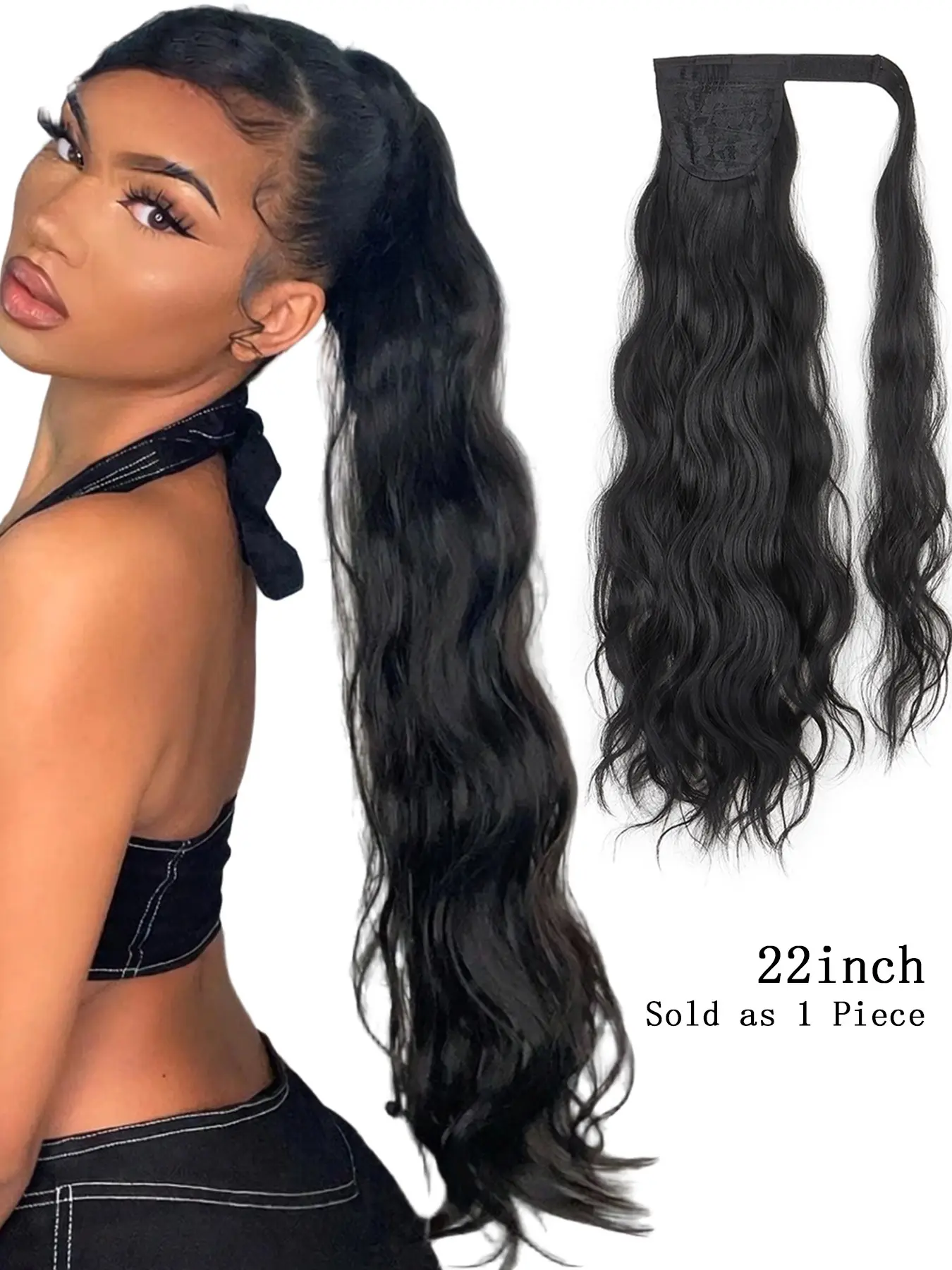 22-Inch Water Ripple Ponytail Extension, Velcro Long Ponytail, Heat-Resistant Fiber Hairband, Daily Party Use, Multi-Scene Applicable, Synthetic Hairpieces, Hair Extensions Ponytail