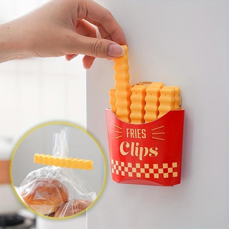French Fries Design Food Bag Clip, 1 Set Including 12pcs French Fries Food Bag Sealing Clip, Creative Decorative Fridge Sticker, Home Decor Supplies