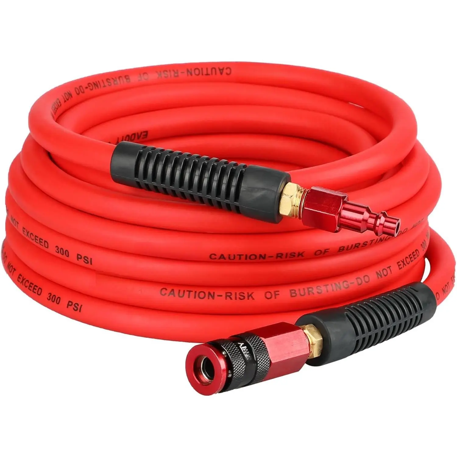Hybrid Air Hose 1/4 In. x 25 ft, Lightweight, Flexible, Durable Air Compressor Hose with   Quick Coupler and Industrial Plug, Red