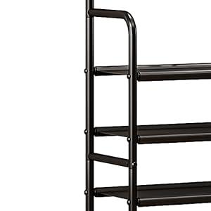 SORCEDAS Coat Rack Shoe Rack With Storage Shelf Freestanding with 8 Hooks for Entryway Bedroom Closet 4 Tier, Black SORCEDAS Coat Rack Shoe Rack With Storage Shelf Freestanding with 8 Hooks for Entryway Bedroom Closet 4 Tier, Black