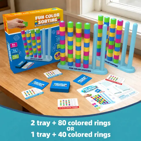 Color Sorting Stack Puzzle Game, Fast-Paced Color Matching Challenge Board Game with Cards, 2-Player Reflex Brain Teaser, Montessori STEM Educational Toy for Kids & Adults, Tabletop Fun Stacking Game for Family Game Night, Party & Travel