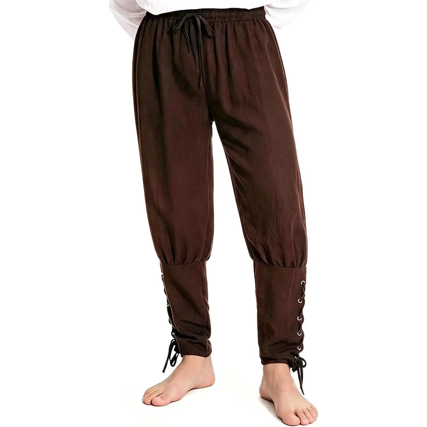 Men's Renaissance Pirate Ankle Pants Medieval Viking Navigator Lace-Up Tapered Trousers Costume for Adult Halloween Ren Faire Colonial Carnival Role Play Casual Travel(Gift)