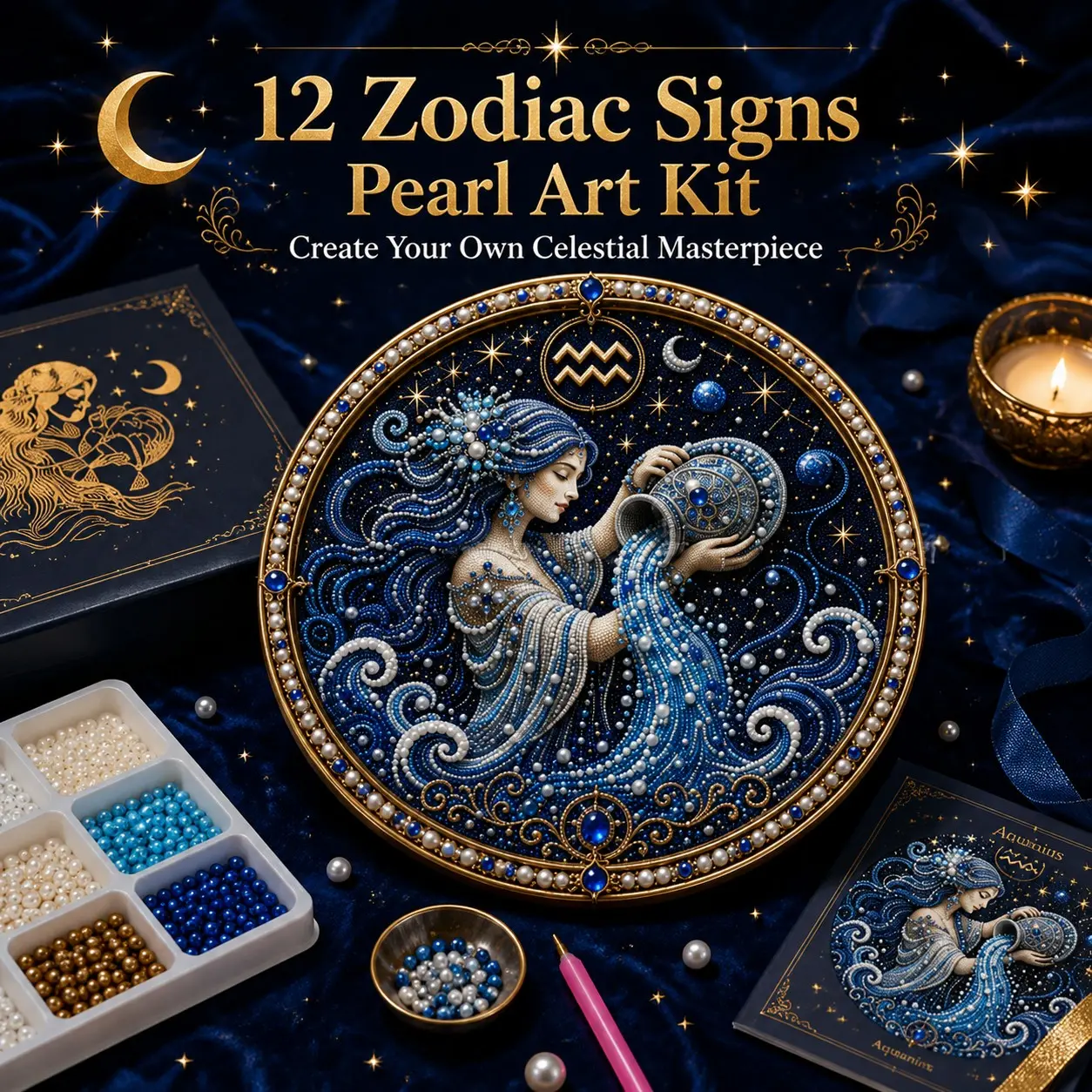 Creative Fun 12 Zodiac Signs Pearl Art DIY Kit, Complete Constellation Pearl Bead Painting Craft Set for Adults & Kids, Personalized Astrology Wall Tabletop Decor, Unique Birthday & Holiday Constellation Gift, Handmade Gifts