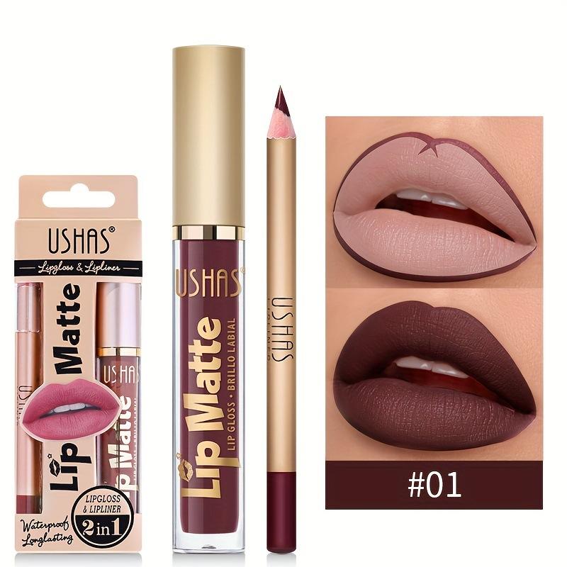 2-in-1 Lip Gloss & Lip Liner Duo – Double-Ended, Long-Lasting, Non-Sticky, High Shine + Matte Liner, Waterproof, No Bleeding, All-in-One Lip Makeup