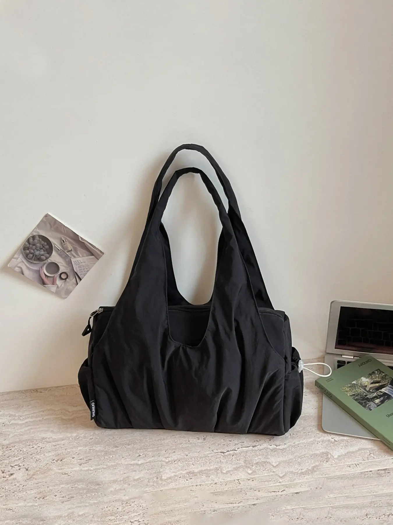 1pcSoft nylon large capacity luggage tote bag for women with multiple pockets, casual single shoulder handbag for short overnight trips, fitness bag suitable for daily shopping, sports, and travel