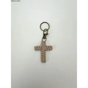 Macrame Cross Keychain for Women and Men, Handcrafted Rope Cross Pendant Accessory for Keys, Handbags and Backpacks, Decorative Daily Carry Charm