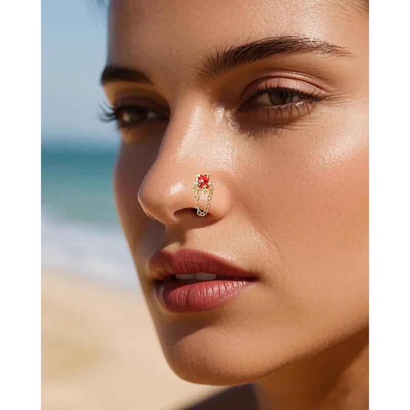 Nose Rings L Shaped for Women Nose Piercings 20G Surgical Stainless Steel  Nose Studs Pink Red CZ Heart Butterfly Flower Cherry Bow Moon Dangle Nose Piercing