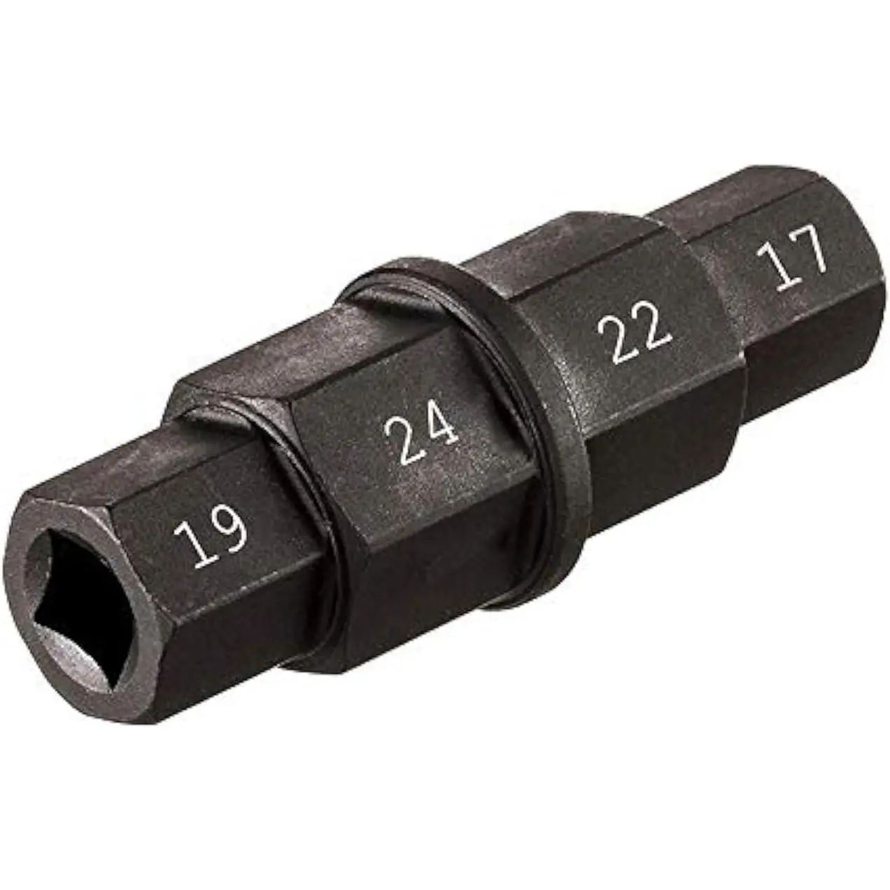 Hex Axle Wrench, 4 Metric Hex Sizes, 17mm, 19mm, 22mm, 24mm, Black, Heat-Treated